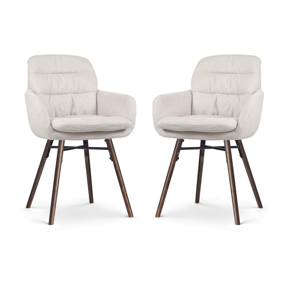 Nena-Mia eetkamerstoel beige - walnoot houten onderstel - set van 2 Nena-Mia eetkamerstoel beige - walnoot houten onderstel - set van 2 afbeelding 1