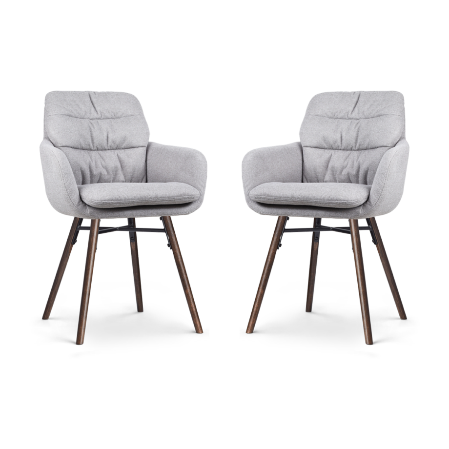 Nena-Mia eetkamerstoel grijs - walnoot houten onderstel - set van 2 afbeelding 1