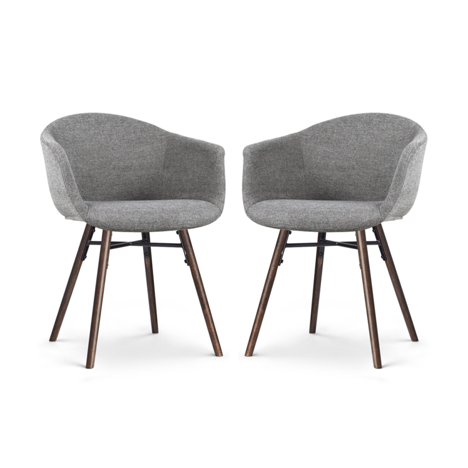Nena-Otis eetkamerstoel donkergrijs - walnoot houten onderstel - set van 2 afbeelding 1