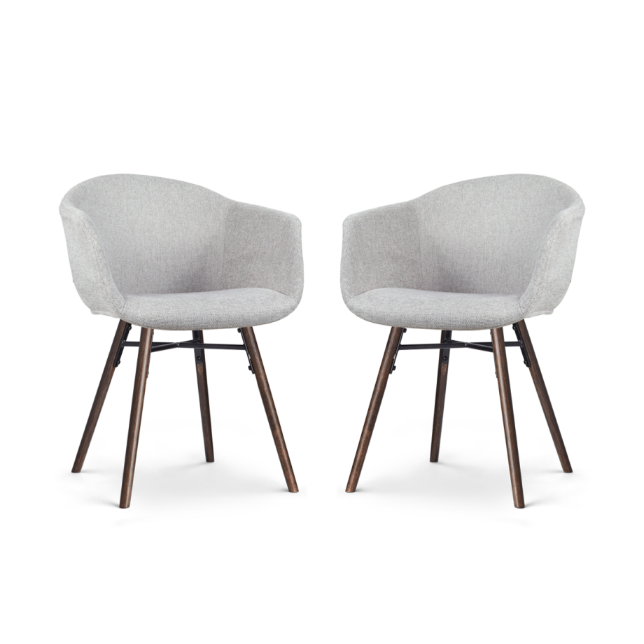 Nena-Otis eetkamerstoel lichtgrijs - walnoot houten onderstel - set van 2 afbeelding 1