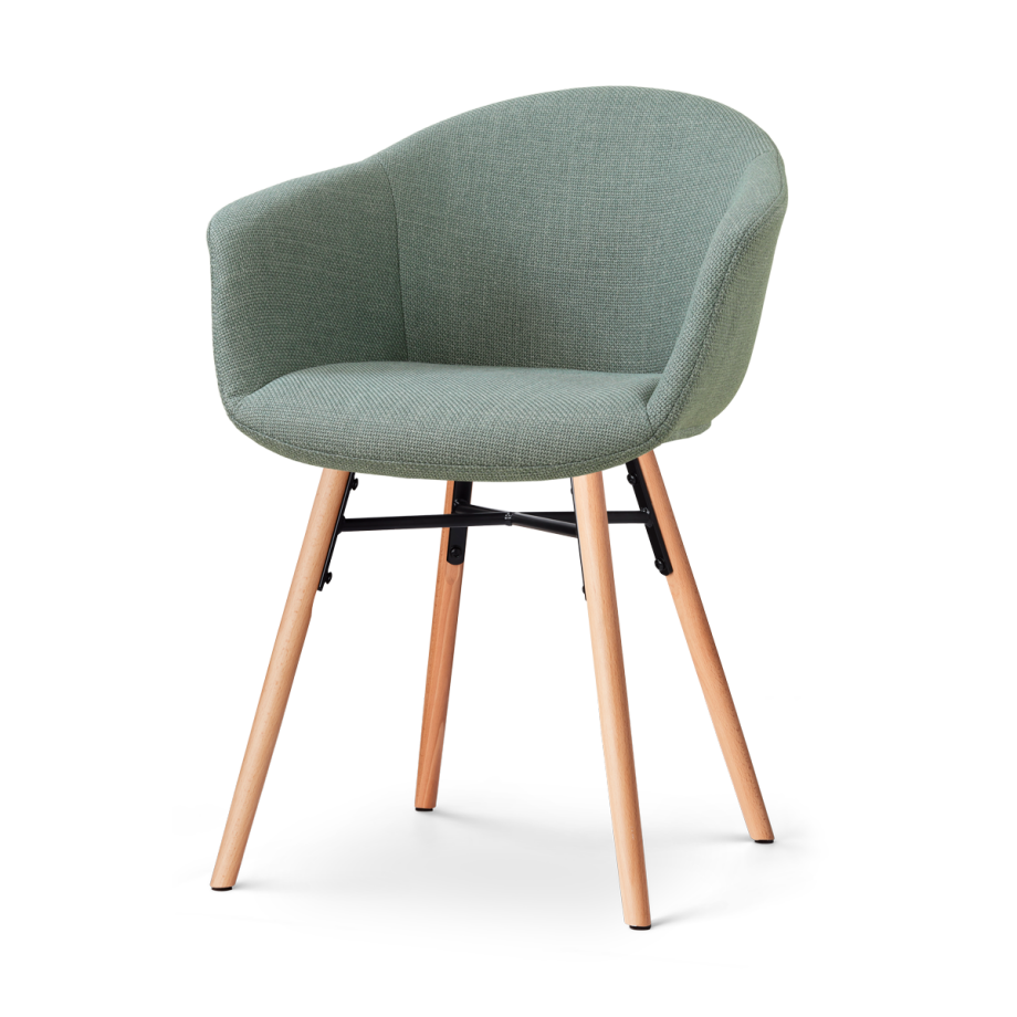 Nena-Otis eetkamerstoel saliegroen - houten onderstel afbeelding 1