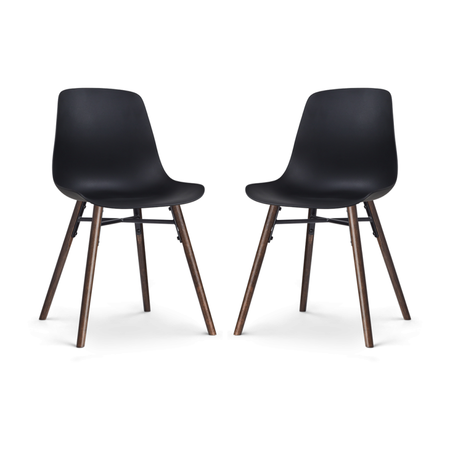 Nena-Pip eetkamerstoel zwart - walnoot houten onderstel - set van 2 Nena-Pip eetkamerstoel zwart - walnoot houten onderstel - set van 2 afbeelding 1