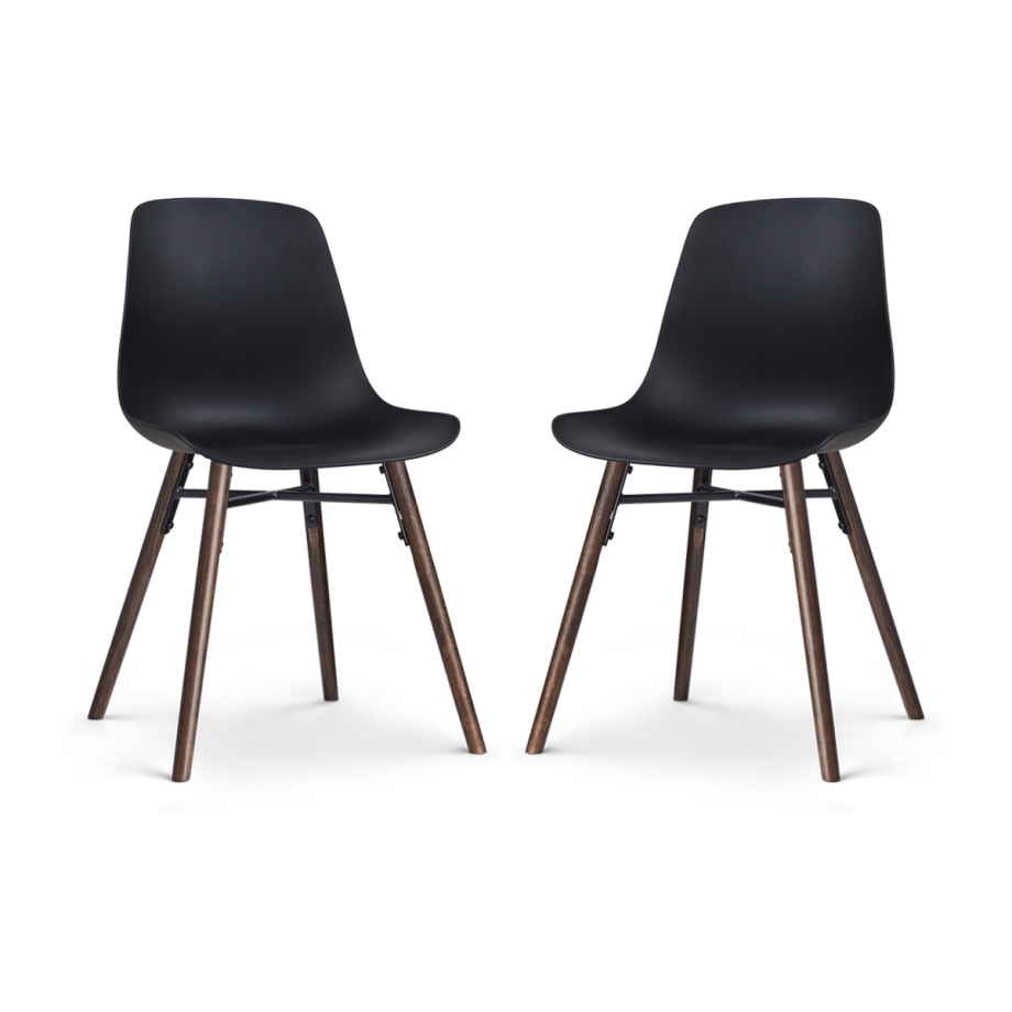 Nena-Pip eetkamerstoel zwart - walnoot houten onderstel - set van 2 afbeelding 1
