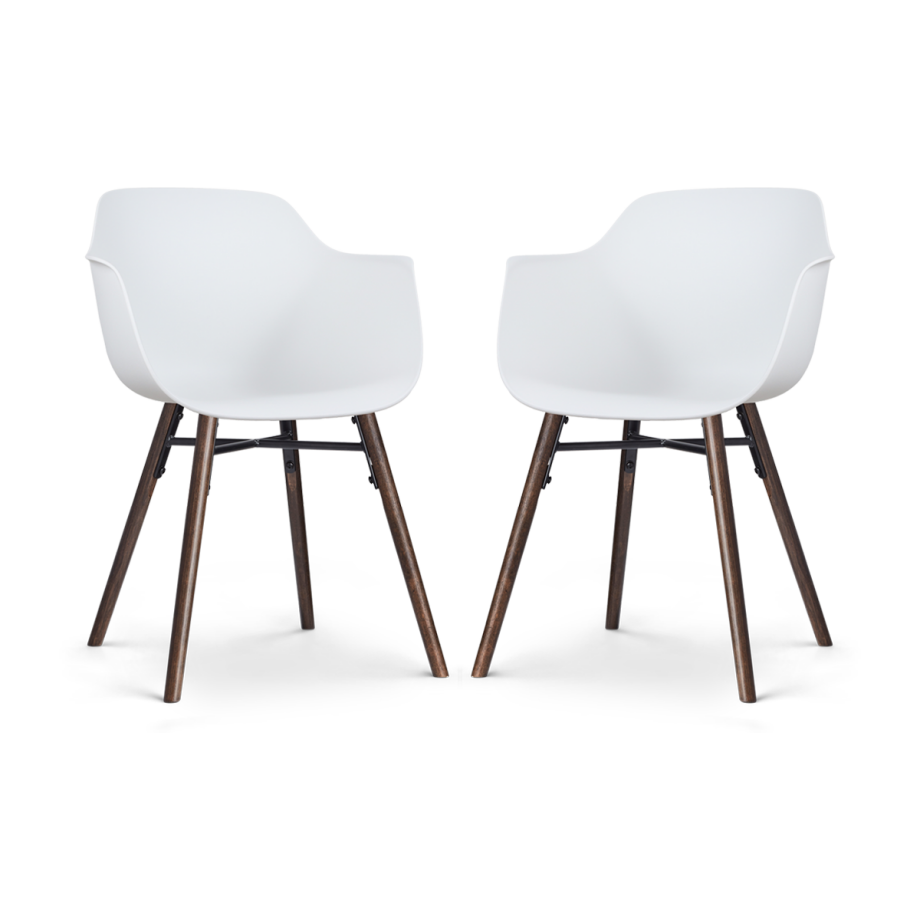 Nena-Puk eetkamerstoel wit - walnoot houten onderstel - set van 2 Nena-Puk eetkamerstoel wit - walnoot houten onderstel - set van 2 afbeelding 1