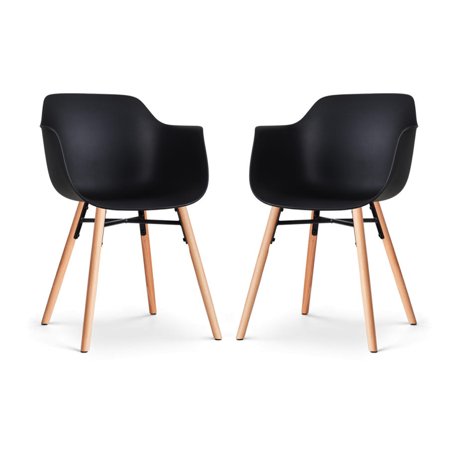Nena-Puk eetkamerstoel zwart - houten onderstel - set van 2 afbeelding 1
