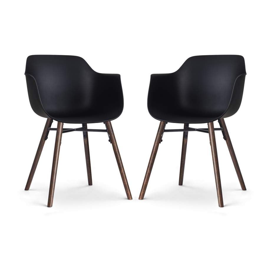 Nena-Puk eetkamerstoel zwart - walnoot houten onderstel - set van 2 Nena-Puk eetkamerstoel zwart - walnoot houten onderstel - set van 2 afbeelding 1