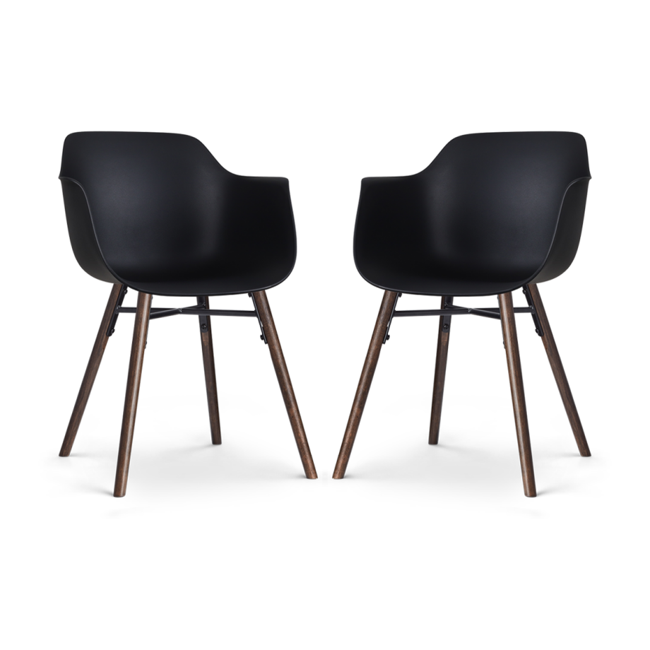 Nena-Puk eetkamerstoel zwart - walnoot houten onderstel - set van 2 afbeelding 1