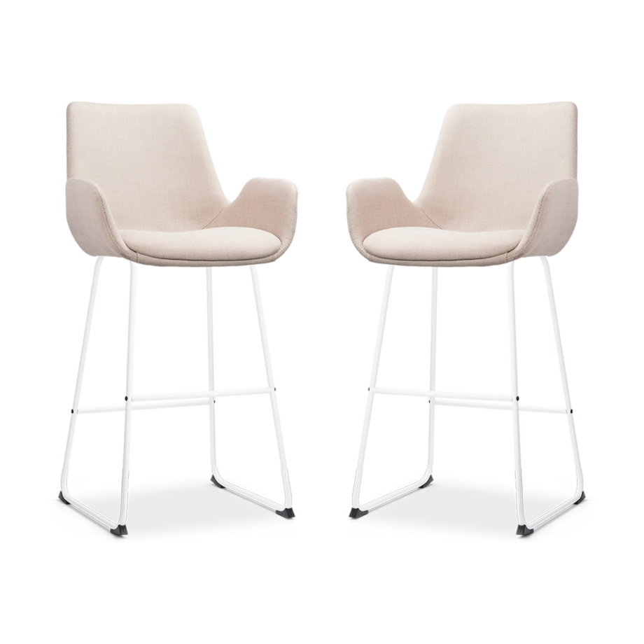 Nino-Eef barkruk beige - wit onderstel - 75 cm - set van 2 Nino-Eef barkruk beige - wit onderstel - 75 cm - set van 2 afbeelding 1