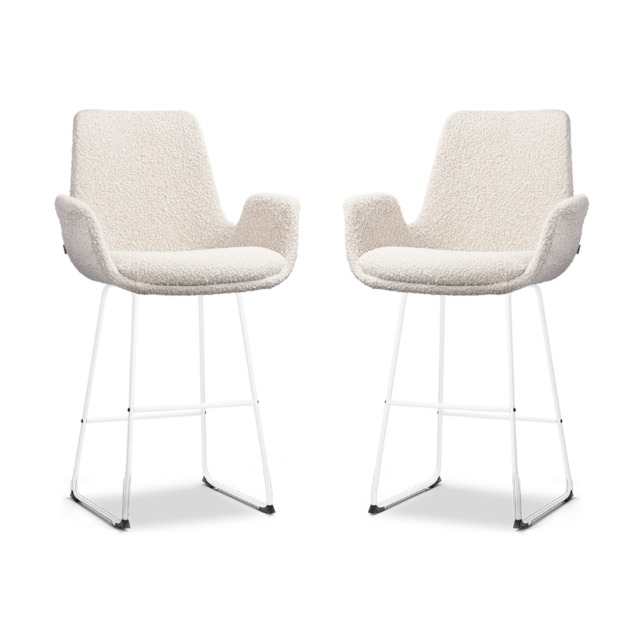 Nino-Eef barkruk bouclé beige - wit onderstel - 65 cm - set van 2 Nino-Eef barkruk bouclé beige - wit onderstel - 65 cm - set van 2 afbeelding 1