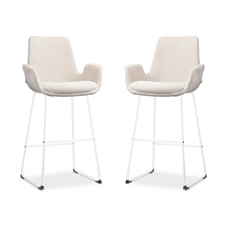 Nino-Eef barkruk bouclé beige - wit onderstel - 75 cm - set van 2 Nino-Eef barkruk bouclé beige - wit onderstel - 75 cm - set van 2 afbeelding 1