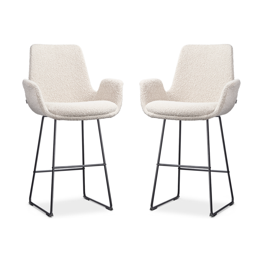 Nino-Eef barkruk bouclé beige - zwart onderstel - 65 cm - set van 2 Nino-Eef barkruk bouclé beige - zwart onderstel - 65 cm - set van 2 afbeelding 1