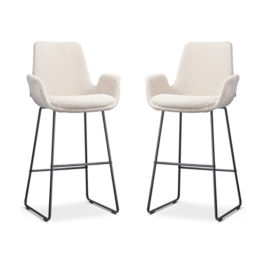 Nino-Eef barkruk bouclé beige - zwart onderstel - 75 cm - set van 2 Nino-Eef barkruk bouclé beige - zwart onderstel - 75 cm - set van 2 afbeelding 1