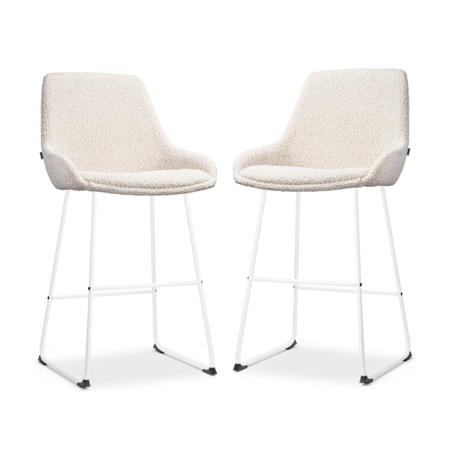 Nino-Isa barkruk bouclé beige - wit onderstel - 65 cm - set van 2 Nino-Isa barkruk bouclé beige - wit onderstel - 65 cm - set van 2 afbeelding 1
