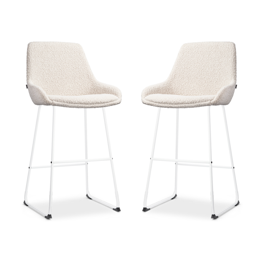 Nino-Isa barkruk bouclé beige - wit onderstel - 75 cm - set van 2 Nino-Isa barkruk bouclé beige - wit onderstel - 75 cm - set van 2 afbeelding 1