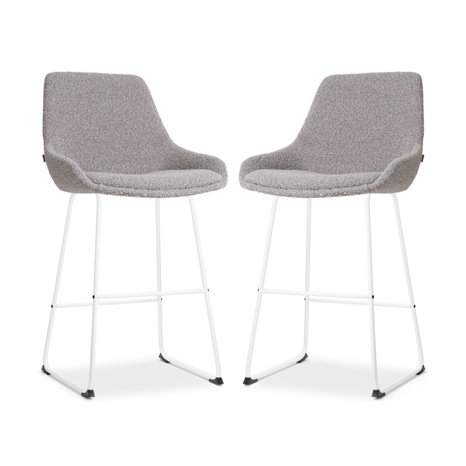 Nino-Isa barkruk bouclé taupe - wit onderstel - 65 cm - set van 2 Nino-Isa barkruk bouclé taupe - wit onderstel - 65 cm - set van 2 afbeelding 1