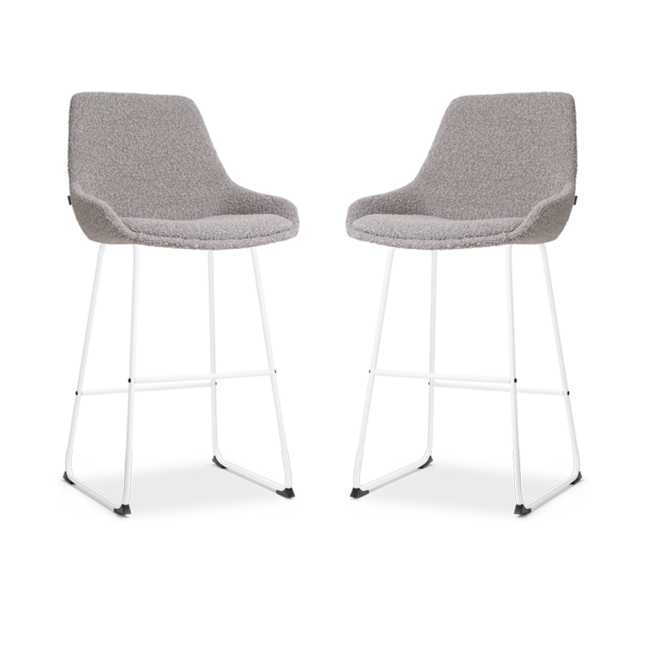 Nino-Isa barkruk bouclé taupe - wit onderstel - 75 cm - set van 2 Nino-Isa barkruk bouclé taupe - wit onderstel - 75 cm - set van 2 afbeelding 1