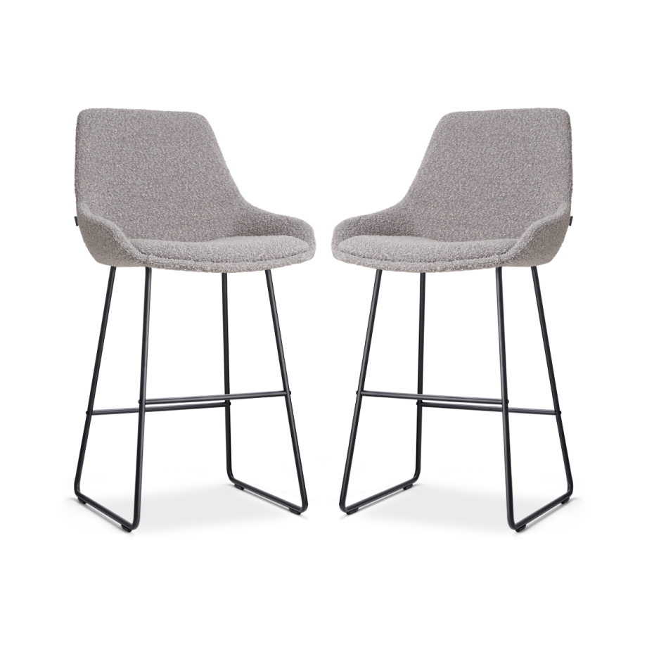 Nino-Isa barkruk bouclé taupe - zwart onderstel - 65 cm - set van 2 Nino-Isa barkruk bouclé taupe - zwart onderstel - 65 cm - set van 2 afbeelding 1