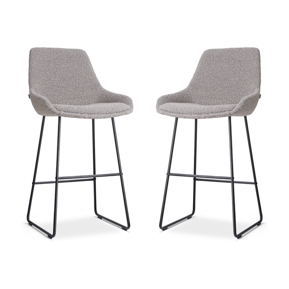 Nino-Isa barkruk bouclé taupe - zwart onderstel - 75 cm - set van 2 Nino-Isa barkruk bouclé taupe - zwart onderstel - 75 cm - set van 2 afbeelding 1