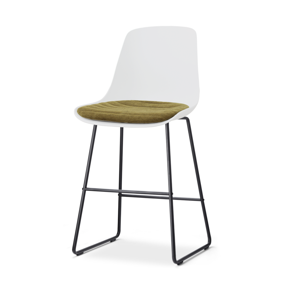 Nino-Liv barkruk wit met mosgroen zitkussen - zwart onderstel - 65 cm afbeelding 1