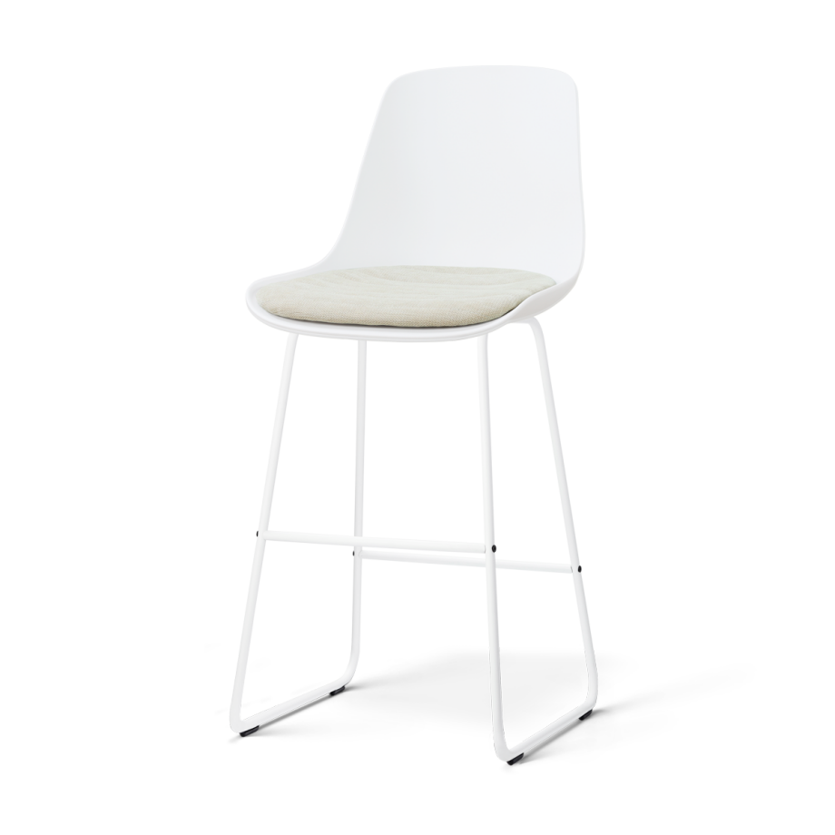 Nino-Liv barkruk wit met naturelbeige zitkussen - wit onderstel - 75 cm afbeelding 1