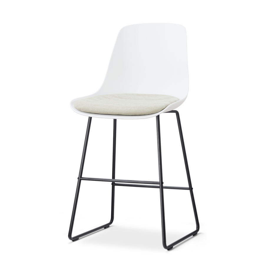 Nino-Liv barkruk wit met naturelbeige zitkussen - zwart onderstel - 65 cm afbeelding 1