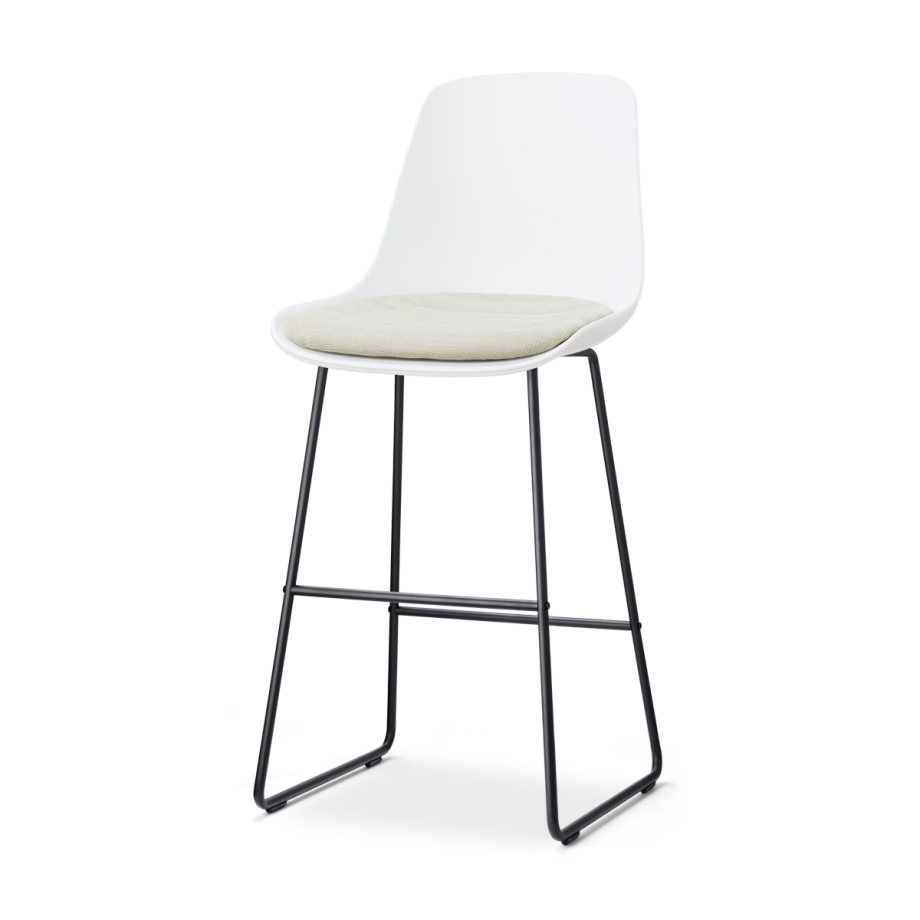 Nino-Liv barkruk wit met naturelbeige zitkussen - zwart onderstel - 75 cm afbeelding 1