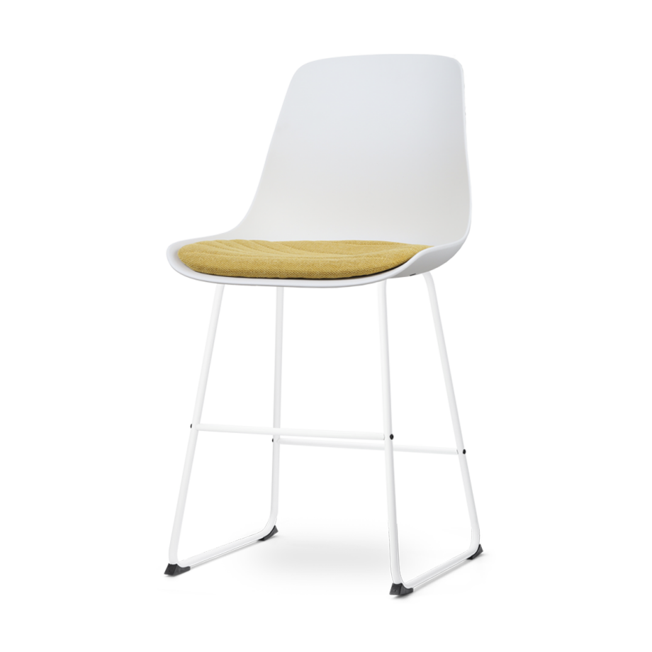 Nino-Liv barkruk wit met okergeel zitkussen - wit onderstel - 65 cm afbeelding 1