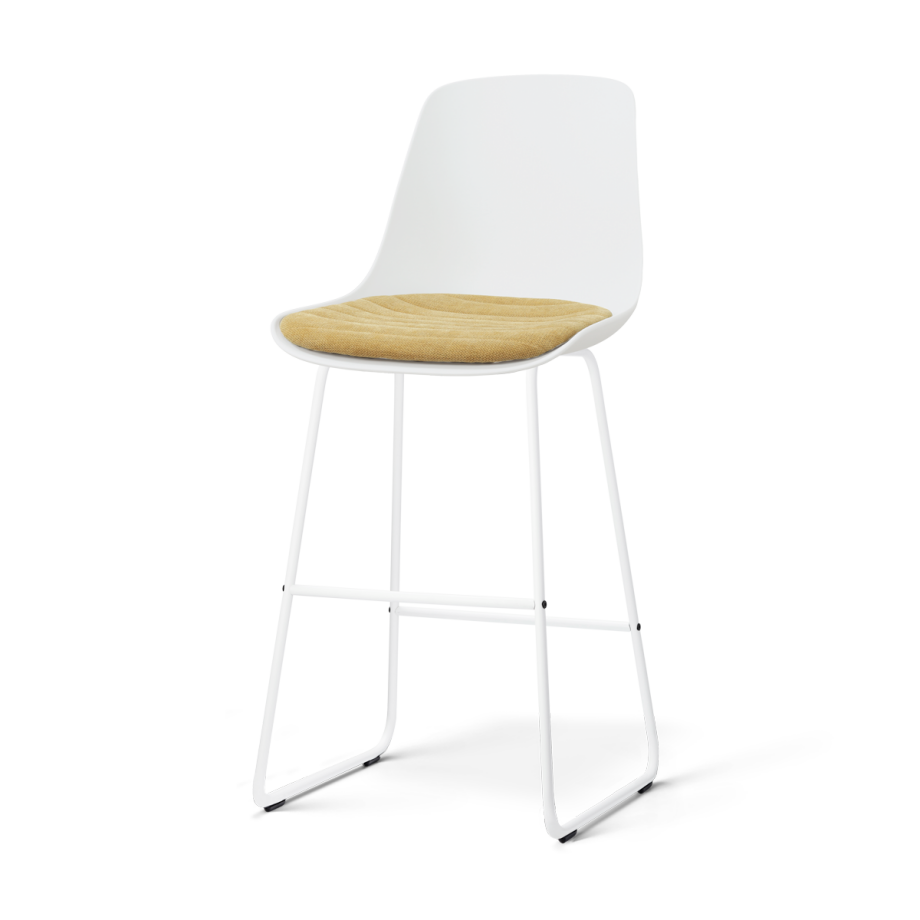 Nino-Liv barkruk wit met warm oker zitkussen - wit onderstel - 75 cm afbeelding 1