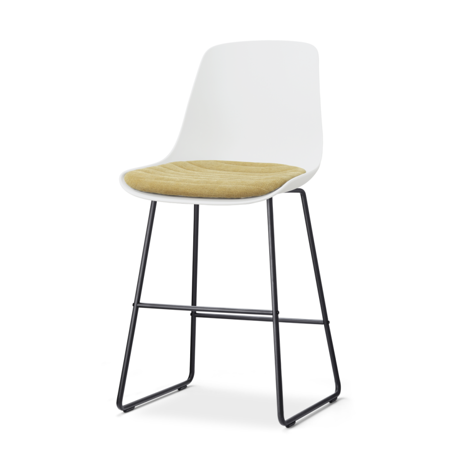 Nino-Liv barkruk wit met warm oker zitkussen - zwart onderstel - 65 cm afbeelding 1