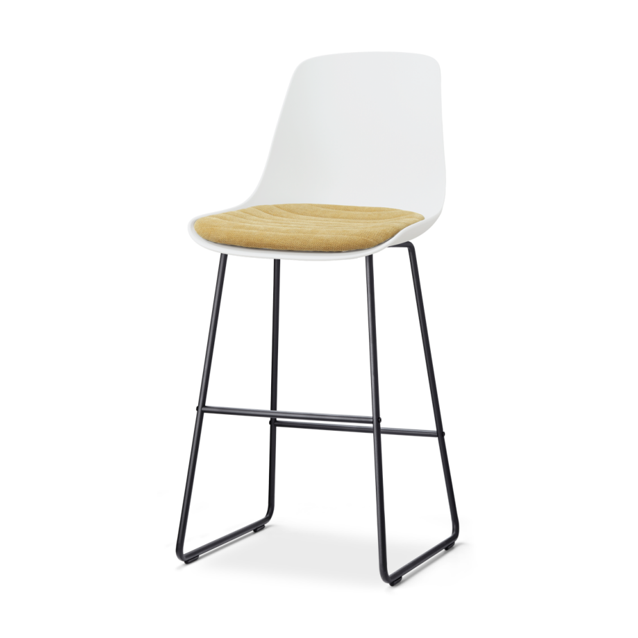 Nino-Liv barkruk wit met warm oker zitkussen - zwart onderstel - 75 cm afbeelding 1