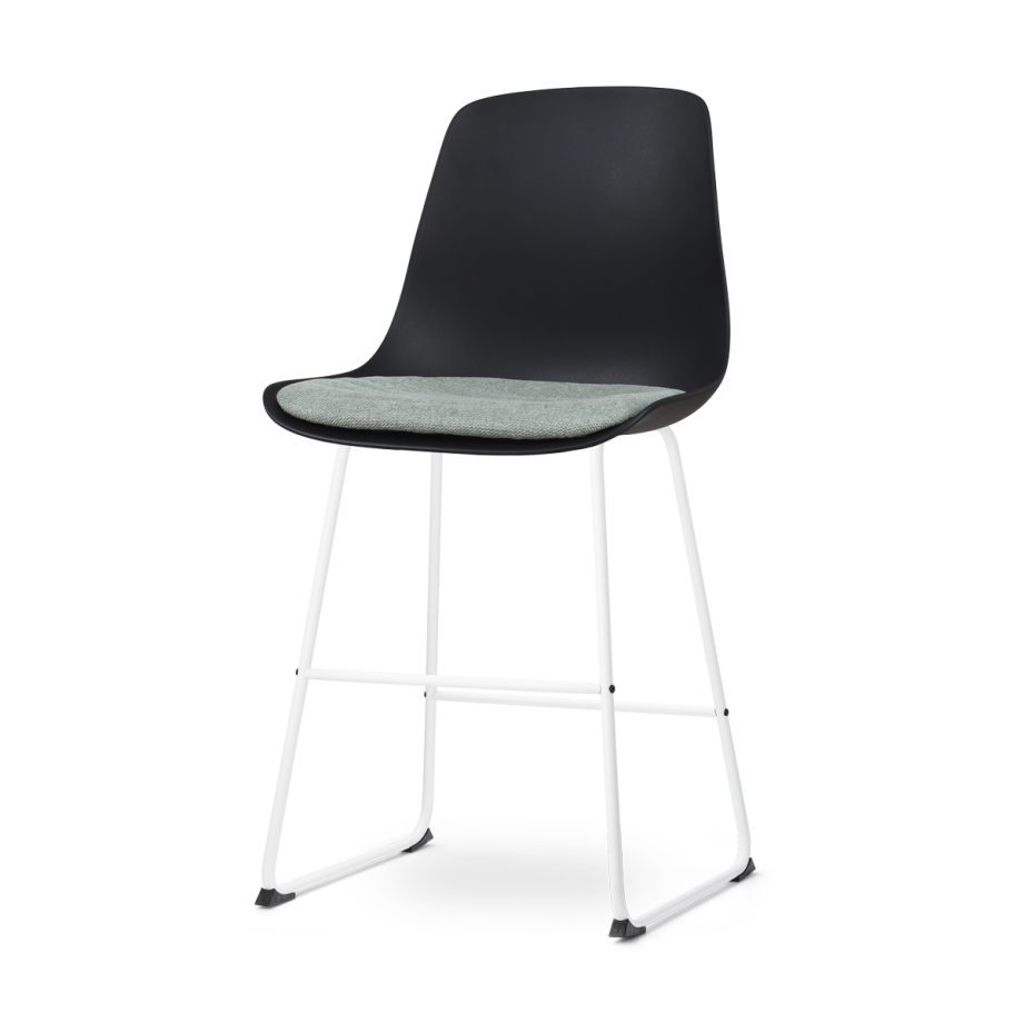 Nino-Liv barkruk zwart met zacht groen zitkussen - wit onderstel - 65 cm Nino-Liv barkruk zwart met zacht groen zitkussen - wit onderstel - 65 cm afbeelding 1