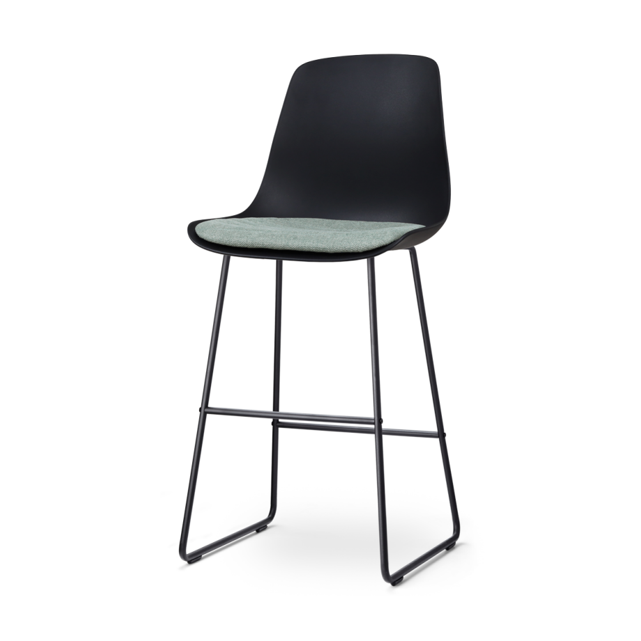 Nino-Liv barkruk zwart met zacht groen zitkussen - zwart onderstel - 75 cm Nino-Liv barkruk zwart met zacht groen zitkussen - zwart onderstel - 75 cm afbeelding 1