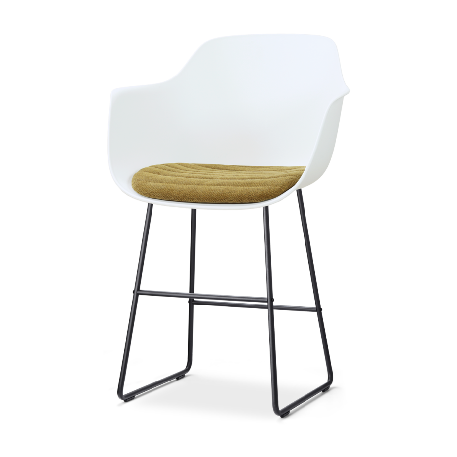 Nino-Liz barkruk wit met mosgroen zitkussen - zwart onderstel - 65 cm afbeelding 1