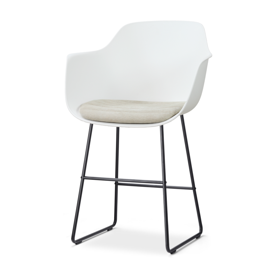 Nino-Liz barkruk wit met naturelbeige zitkussen - zwart onderstel - 65 cm afbeelding 1