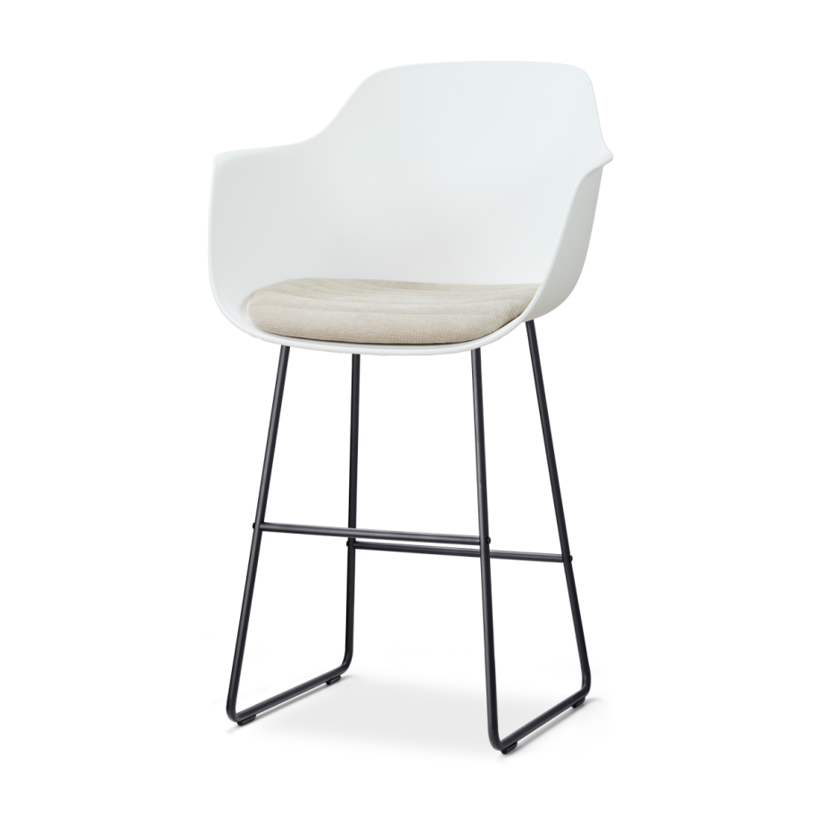 Nino-Liz barkruk wit met naturelbeige zitkussen - zwart onderstel - 75 cm afbeelding 1