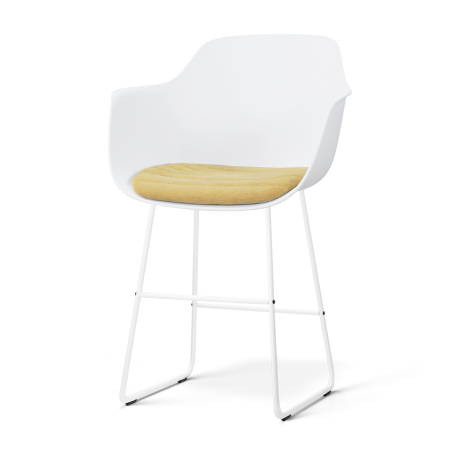 Nino-Liz barkruk wit met warm oker zitkussen - wit onderstel - 65 cm afbeelding 1