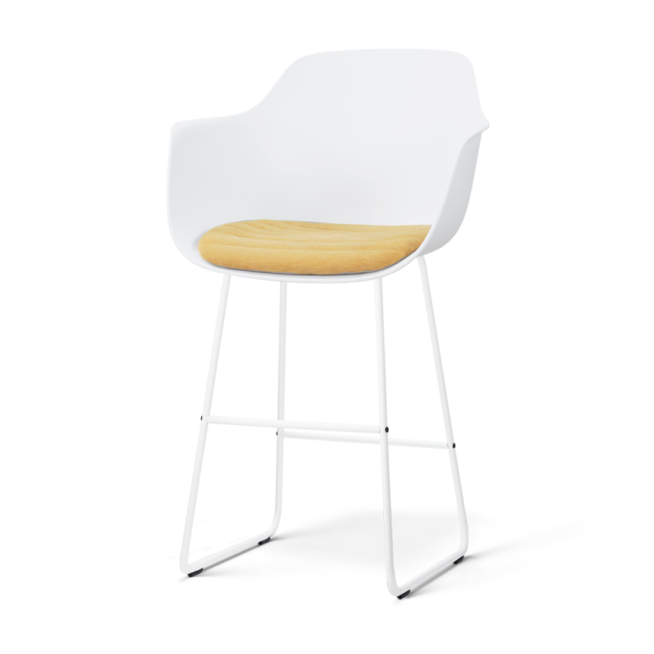 Nino-Liz barkruk wit met warm oker zitkussen - wit onderstel - 75 cm afbeelding 1