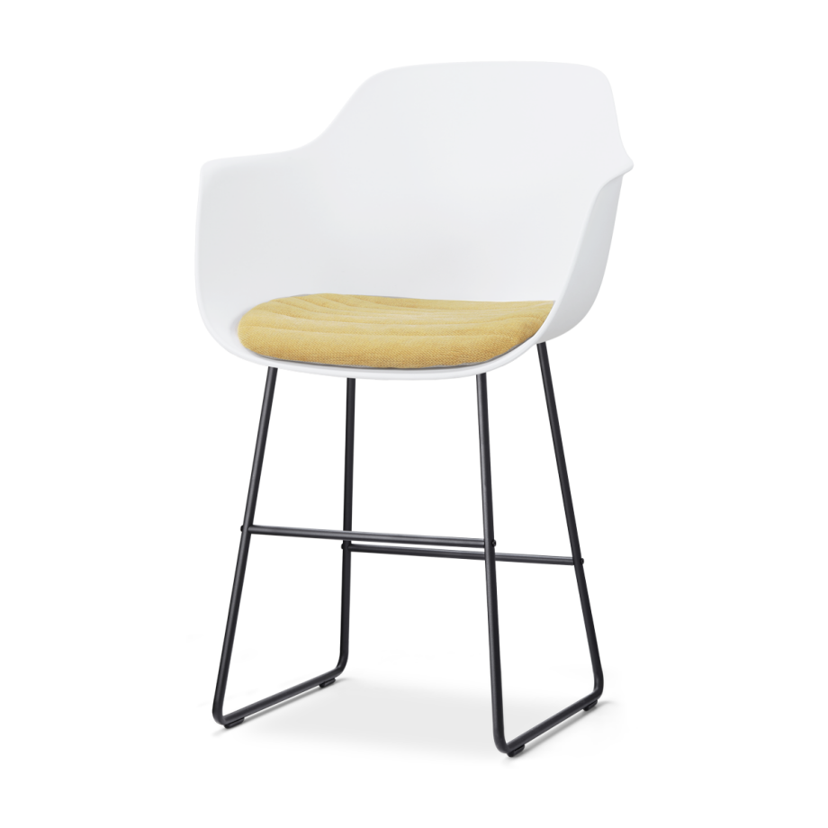 Nino-Liz barkruk wit met warm oker zitkussen - zwart onderstel - 65 cm afbeelding 1