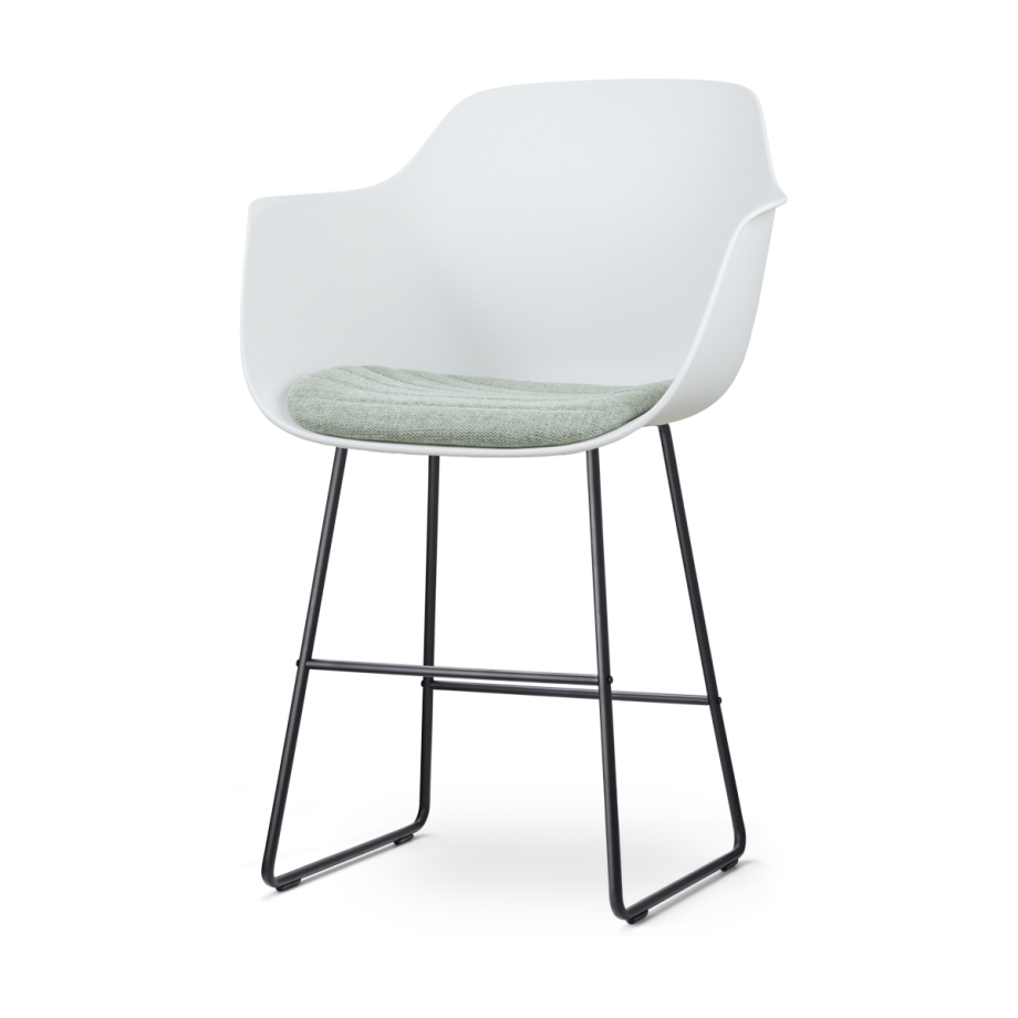 Nino-Liz barkruk wit met zacht groen zitkussen - zwart onderstel - 65 cm Nino-Liz barkruk wit met zacht groen zitkussen - zwart onderstel - 65 cm afbeelding 1