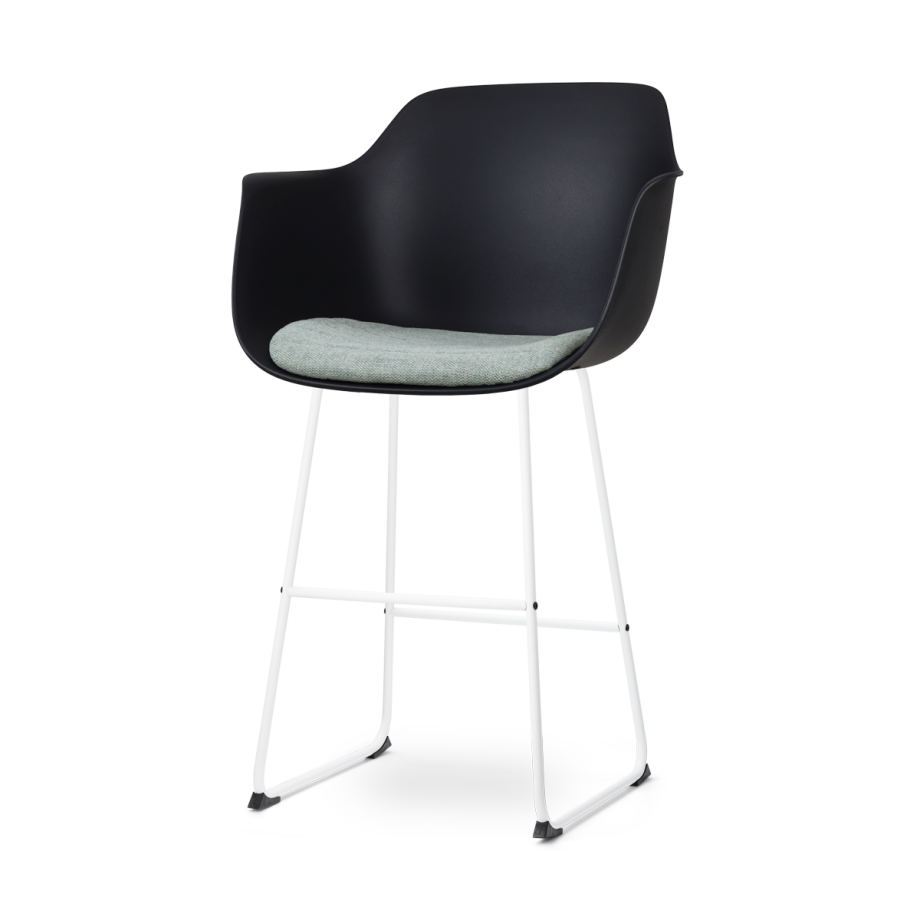 Nino-Liz barkruk zwart en zacht groen zitkussen - wit onderstel - 75 cm Nino-Liz barkruk zwart en zacht groen zitkussen - wit onderstel - 75 cm afbeelding 1