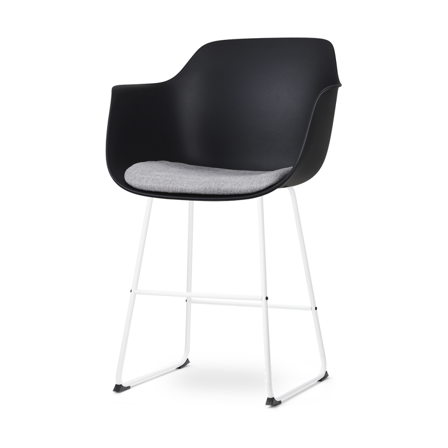 Nino-Liz barkruk zwart met lichtgrijs zitkussen - wit onderstel - 65 cm afbeelding 1