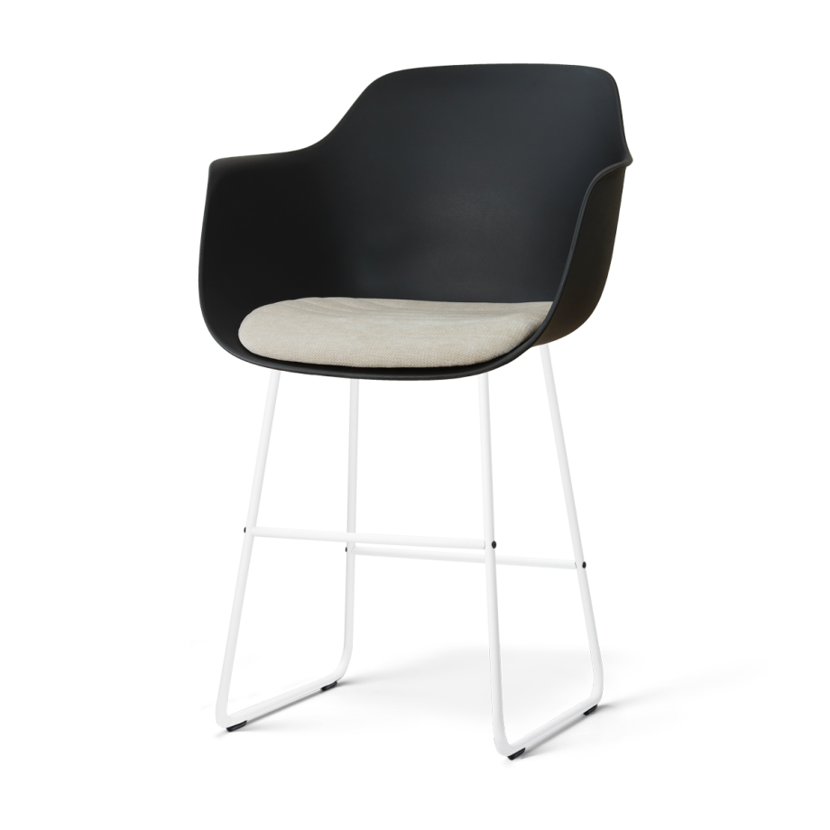 Nino-Liz barkruk zwart met naturelbeige zitkussen - wit onderstel - 65 cm afbeelding 1