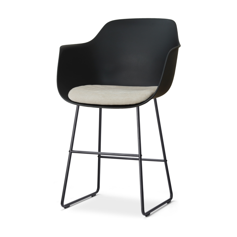 Nino-Liz barkruk zwart met naturelbeige zitkussen - zwart onderstel - 65 cm afbeelding 1