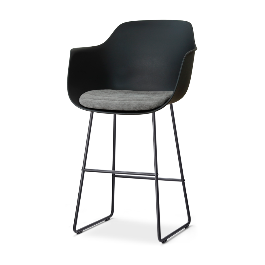 Nino-Liz barkruk zwart met zeegrijs zitkussen - zwart onderstel - 75 cm afbeelding 1