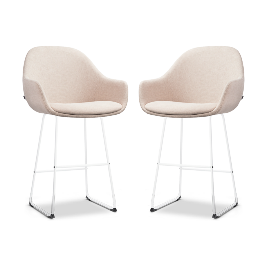 Nino-Mae barkruk beige - wit onderstel - 65 cm - set van 2 Nino-Mae barkruk beige - wit onderstel - 65 cm - set van 2 afbeelding 1