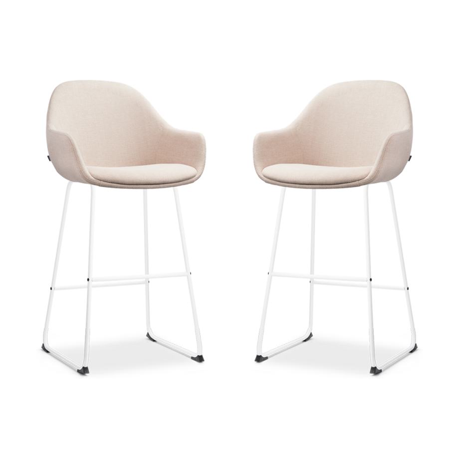 Nino-Mae barkruk beige - wit onderstel - 75 cm - set van 2 Nino-Mae barkruk beige - wit onderstel - 75 cm - set van 2 afbeelding 1