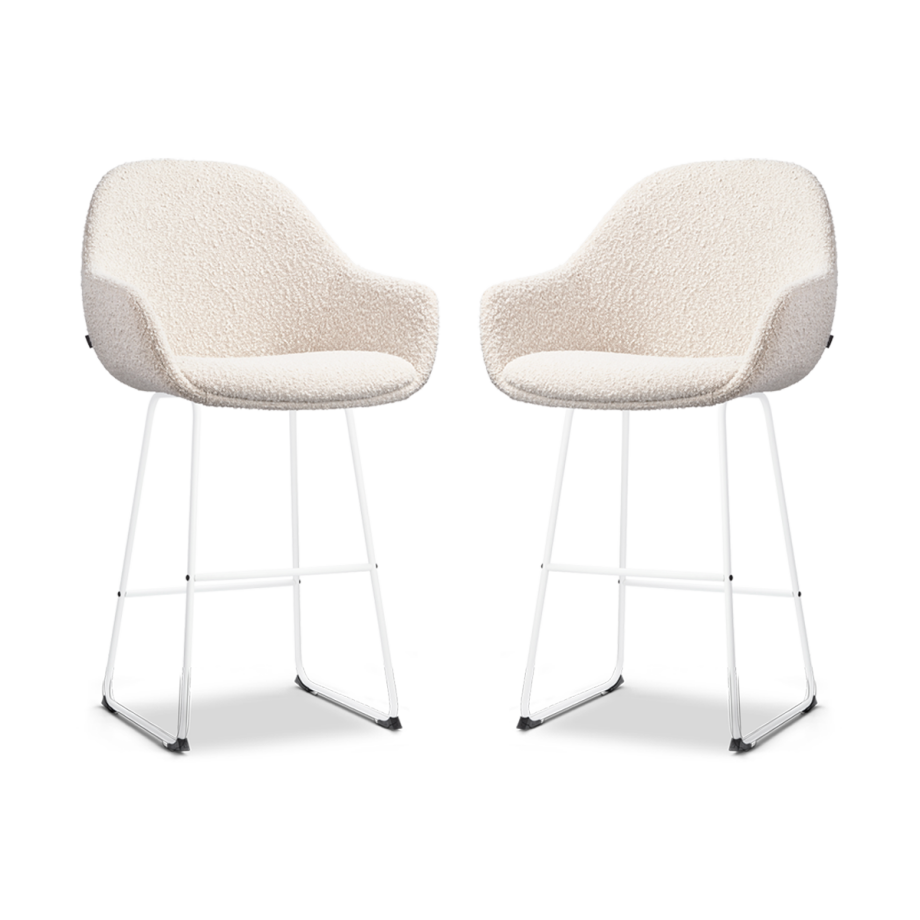 Nino-Mae barkruk bouclé beige - wit onderstel - 65 cm - set van 2 Nino-Mae barkruk bouclé beige - wit onderstel - 65 cm - set van 2 afbeelding 1