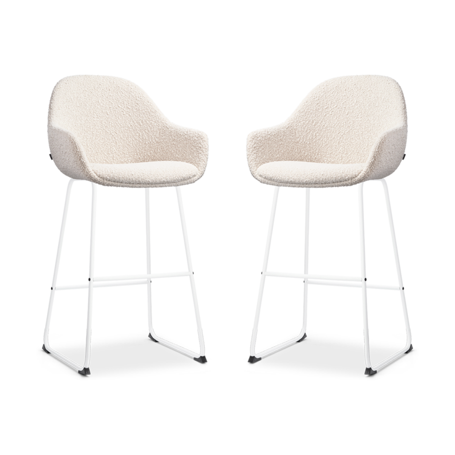 Nino-Mae barkruk bouclé beige - wit onderstel - 75 cm - set van 2 Nino-Mae barkruk bouclé beige - wit onderstel - 75 cm - set van 2 afbeelding 1