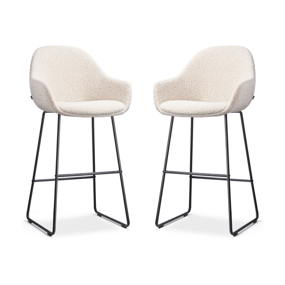 Nino-Mae barkruk bouclé beige - zwart onderstel - 75 cm - set van 2 Nino-Mae barkruk bouclé beige - zwart onderstel - 75 cm - set van 2 afbeelding 1