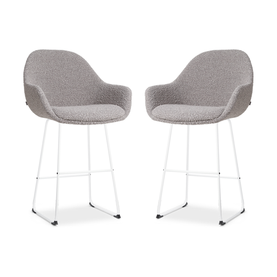 Nino-Mae barkruk bouclé taupe - wit onderstel - 65 cm - set van 2 Nino-Mae barkruk bouclé taupe - wit onderstel - 65 cm - set van 2 afbeelding 1